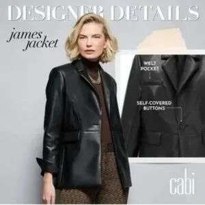 CAbi Sleek Black Faux Leather "James" Jacket